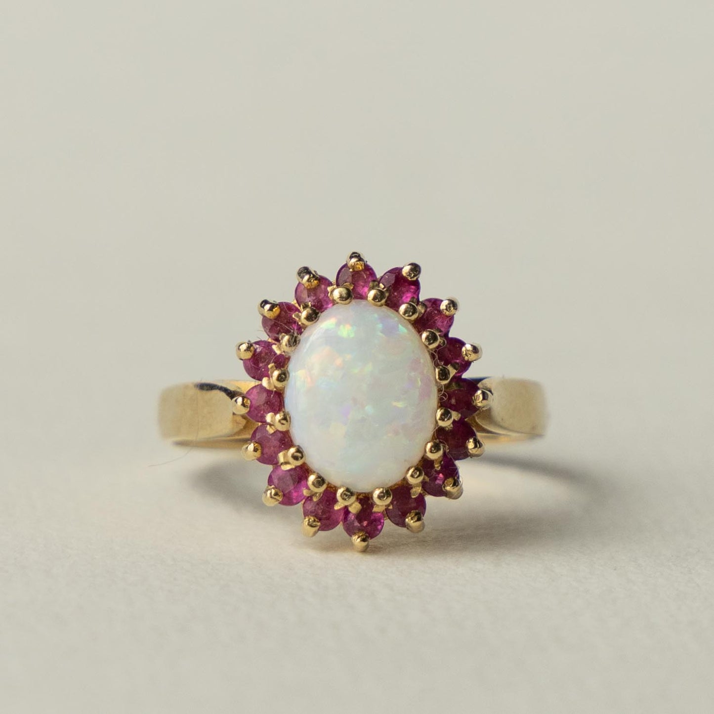 9ct opal & ruby cluster ring