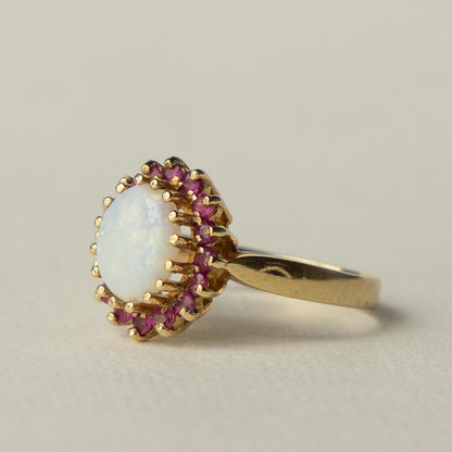 9ct opal & ruby cluster ring