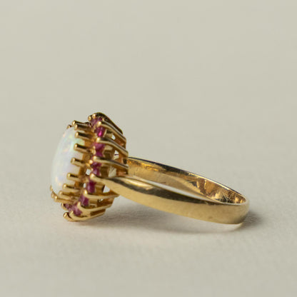 9ct opal & ruby cluster ring