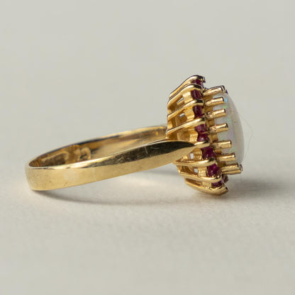 9ct opal & ruby cluster ring