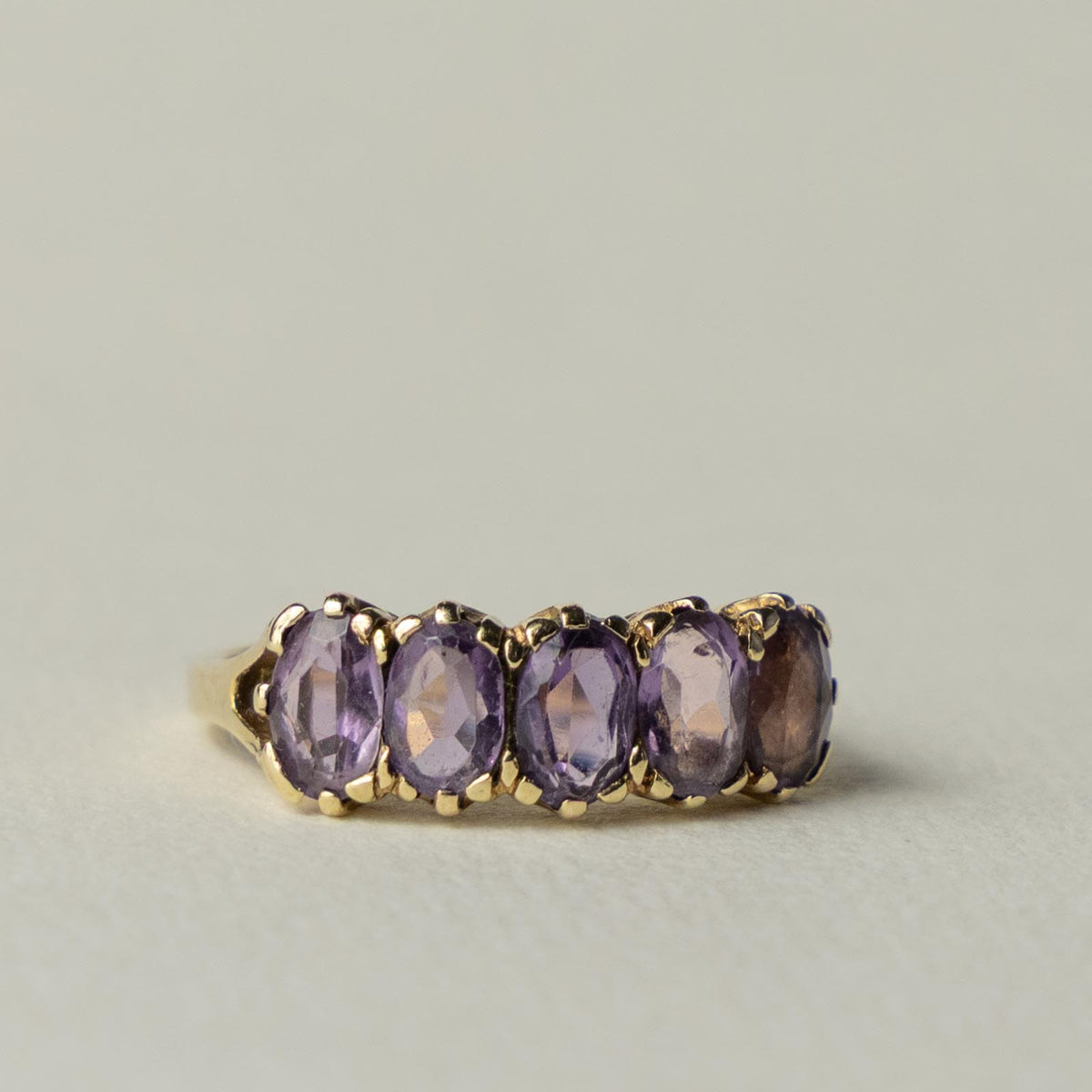9ct amethyst five stone ring