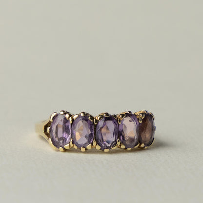 9ct amethyst five stone ring
