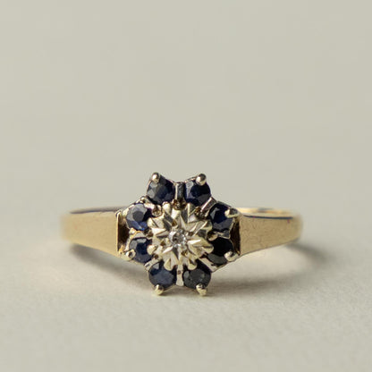 9ct sapphire & diamond flower cluster
