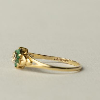 9ct emerald & diamond flower cluster ring