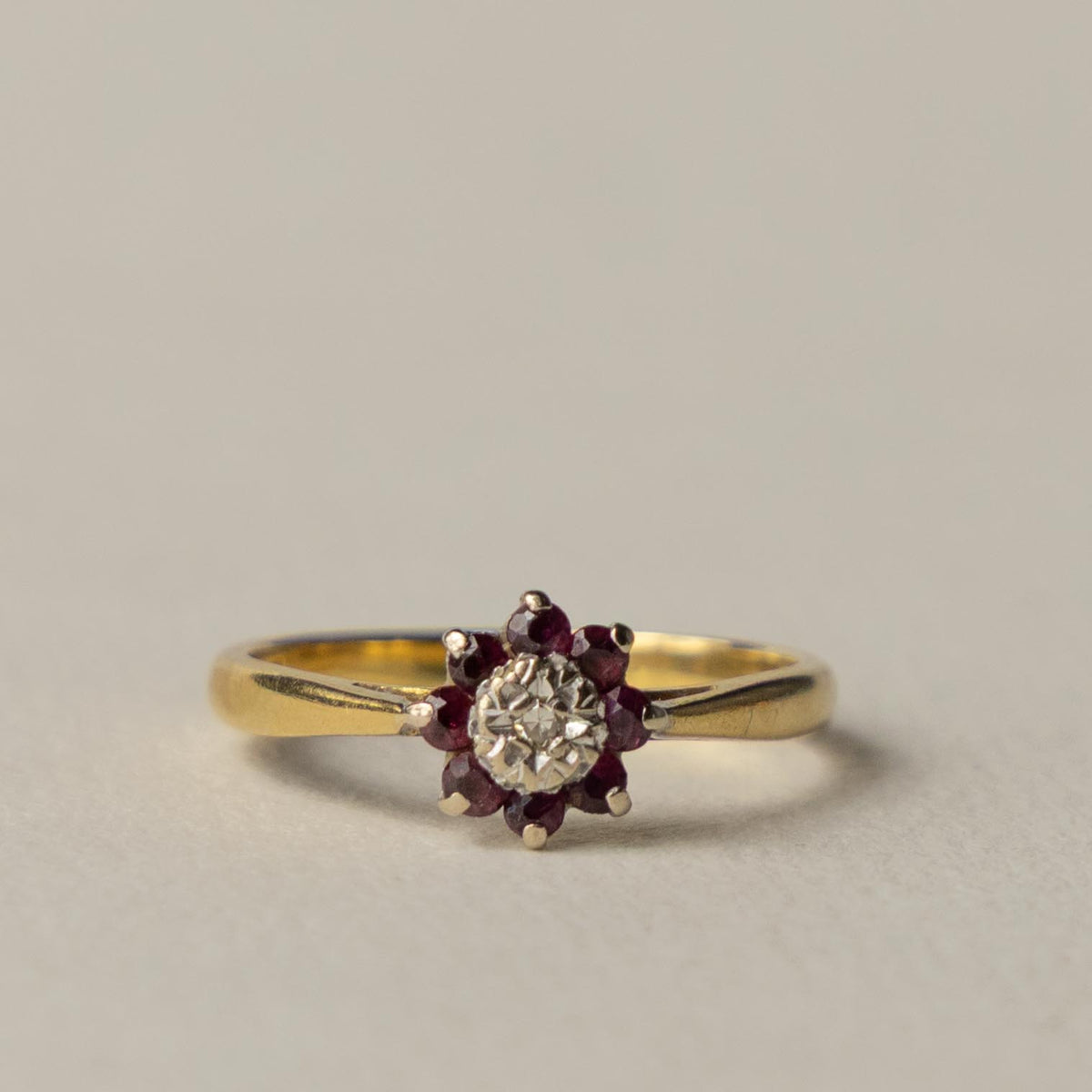 18ct ruby & diamond flower cluster