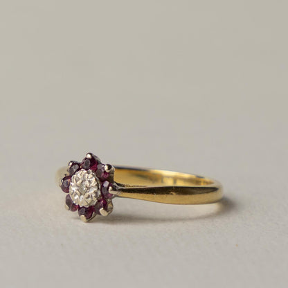 18ct ruby & diamond flower cluster