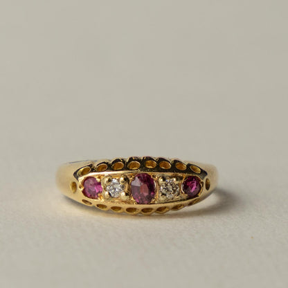 antique 18ct ruby & diamond row