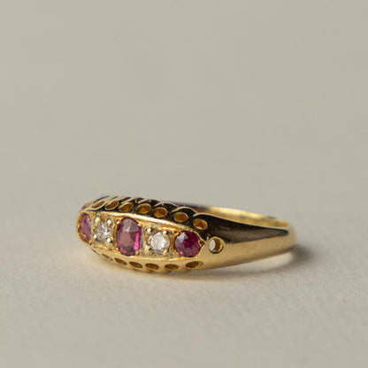 antique 18ct ruby & diamond row