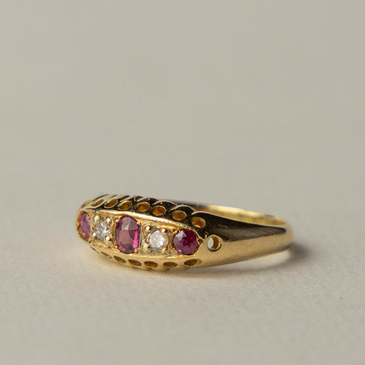 antique 18ct ruby & diamond row