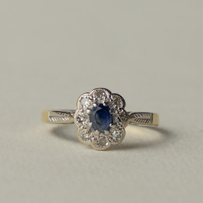 antique Edwardian 18ct sapphire & diamond cluster ring