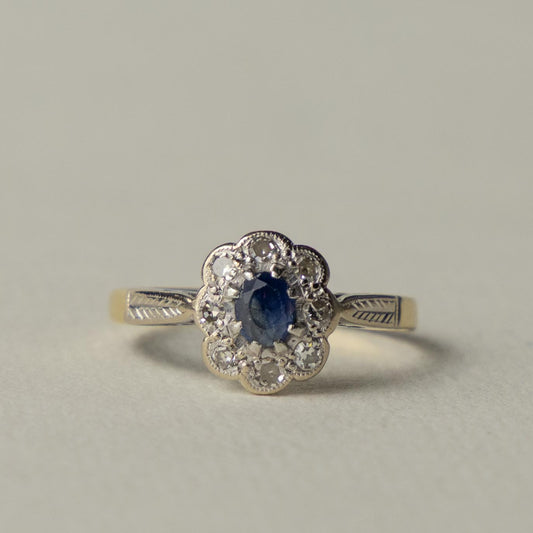 antique Edwardian 18ct sapphire & diamond cluster ring