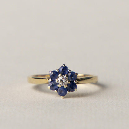 9ct sapphire & diamond flower cluster ring