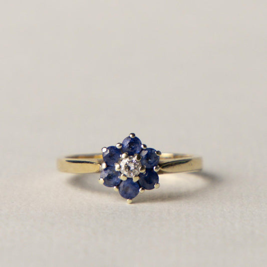 9ct sapphire & diamond flower cluster ring