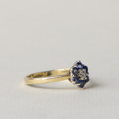9ct sapphire & diamond flower cluster ring