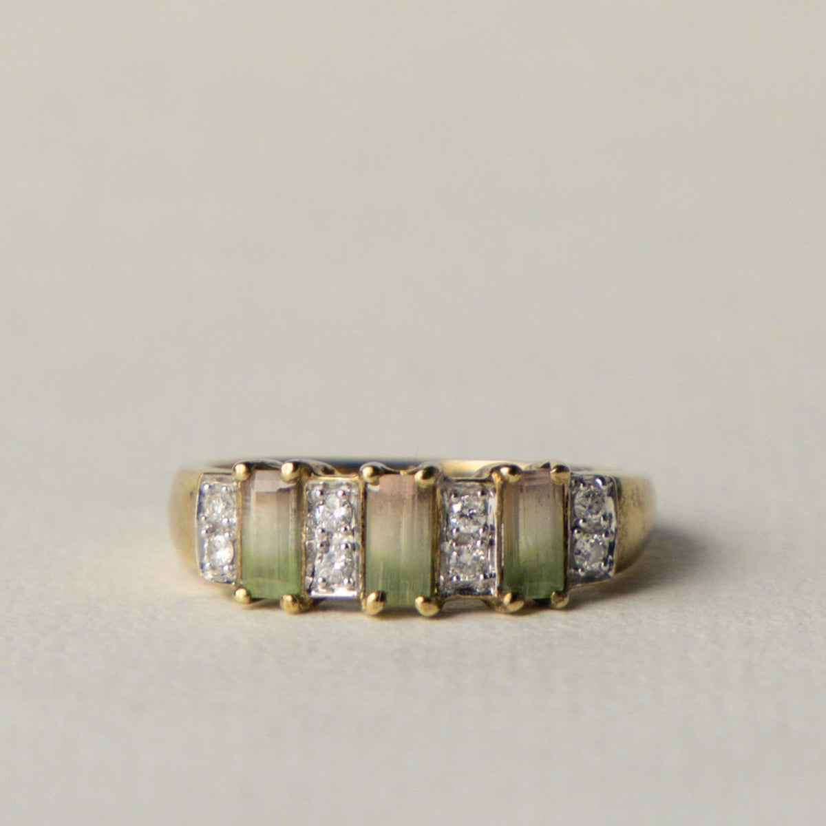 9ct water melon tourmaline & diamond trilogy