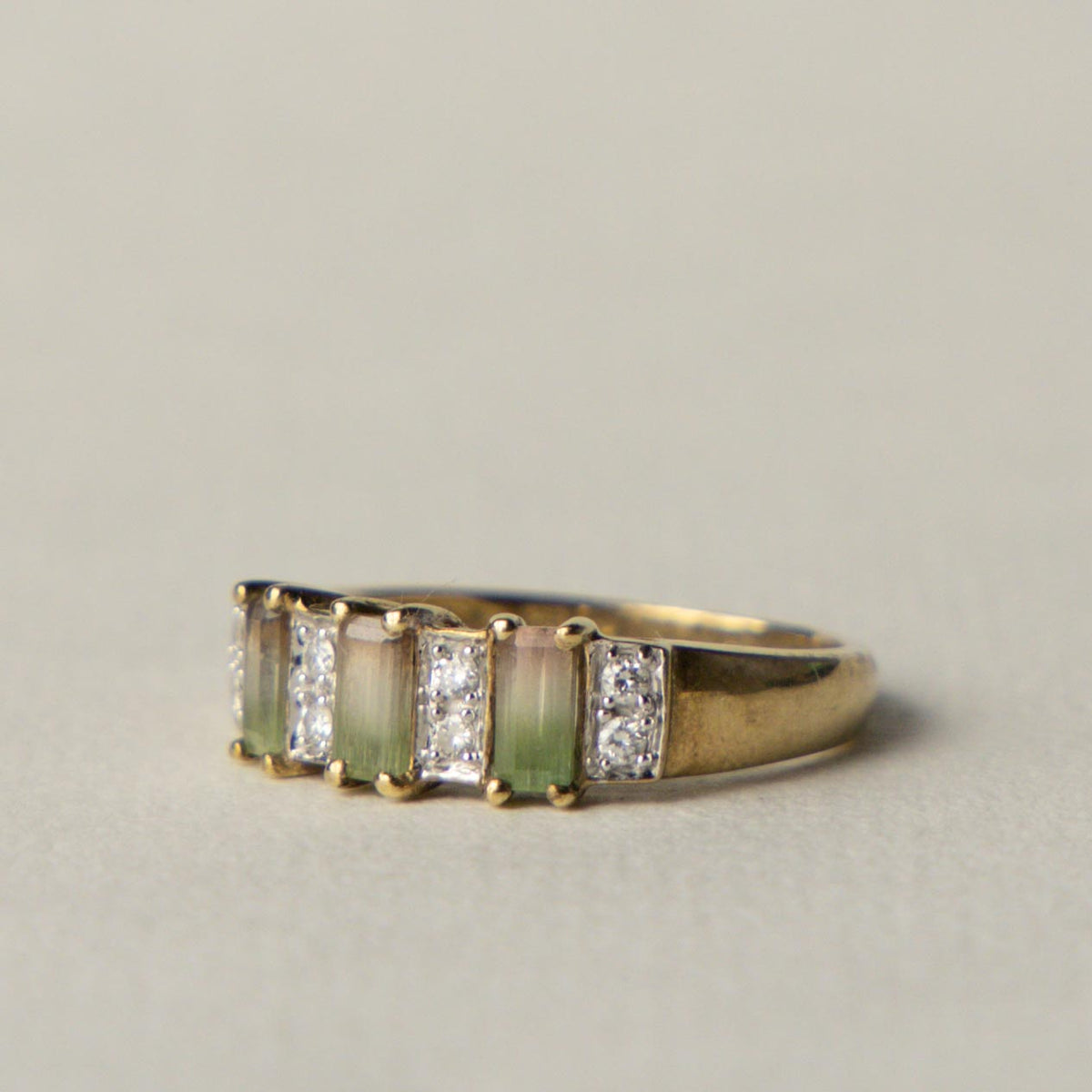 9ct water melon tourmaline & diamond trilogy