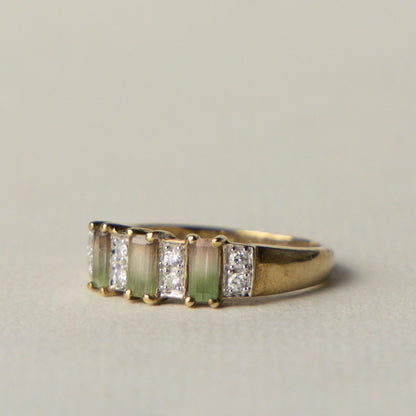 9ct water melon tourmaline & diamond trilogy