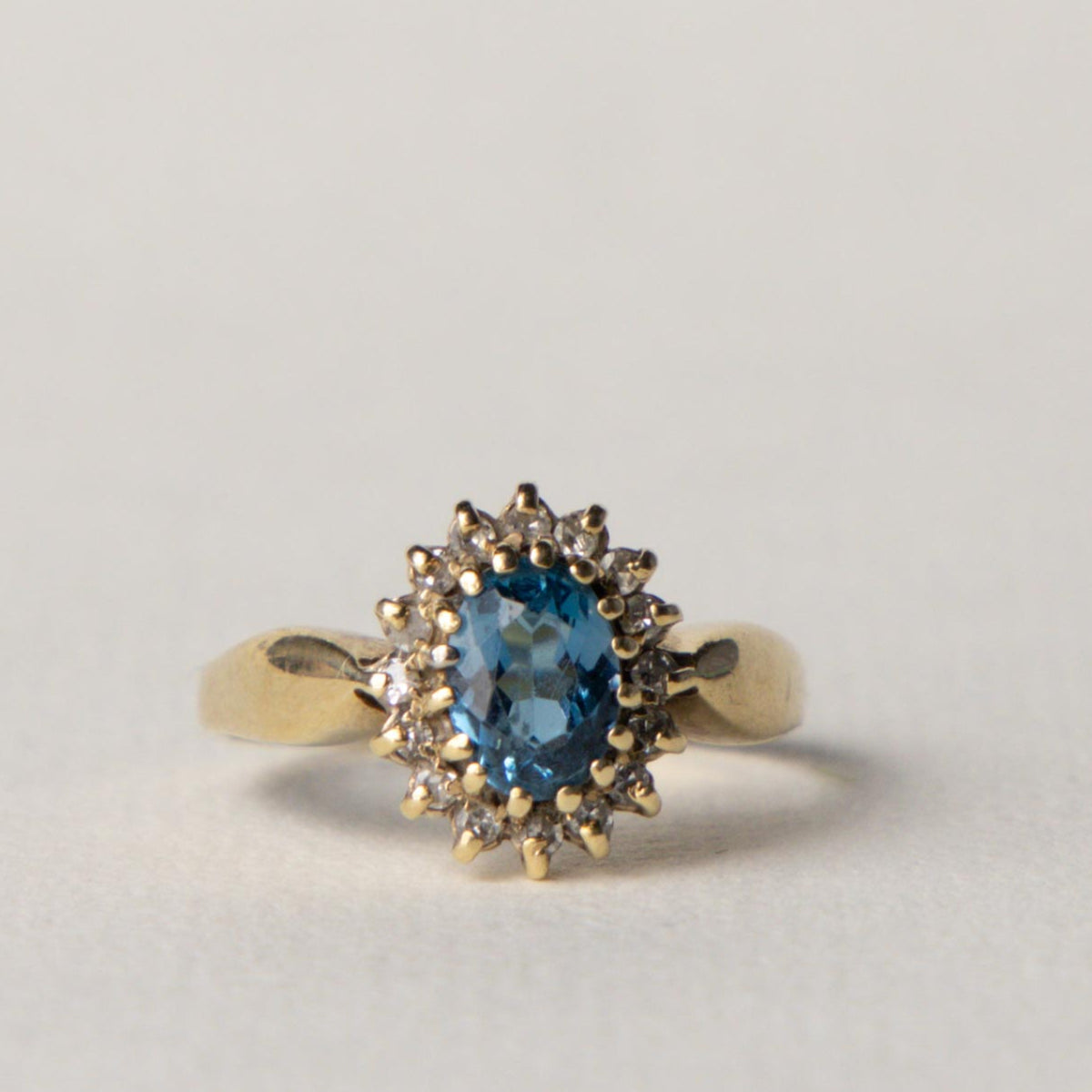 9ct Diana halo blue topaz & diamond
