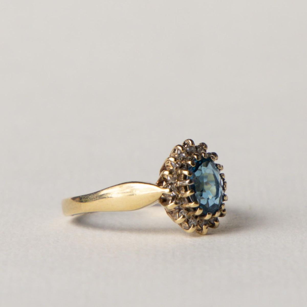 9ct Diana halo blue topaz & diamond
