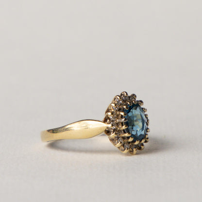 9ct Diana halo blue topaz & diamond
