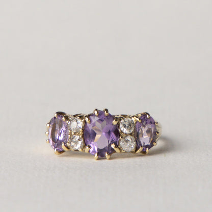 9ct amethyst & diamond trilogy ring