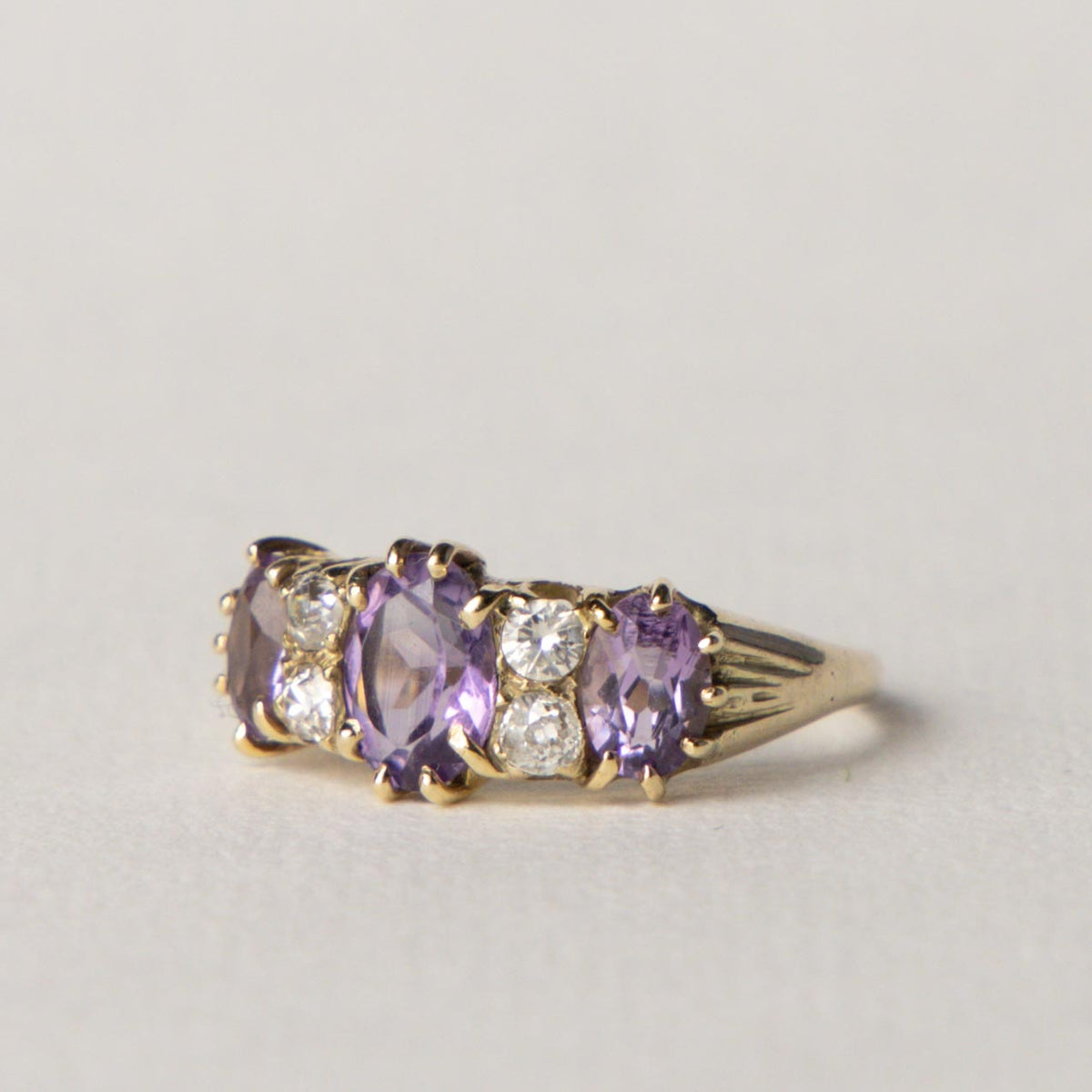 9ct amethyst & diamond trilogy ring