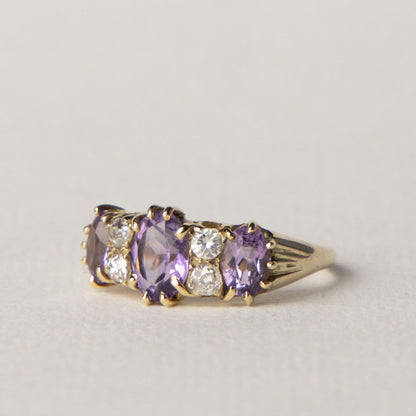 9ct amethyst & diamond trilogy ring