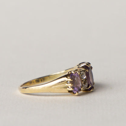 9ct amethyst & diamond trilogy ring