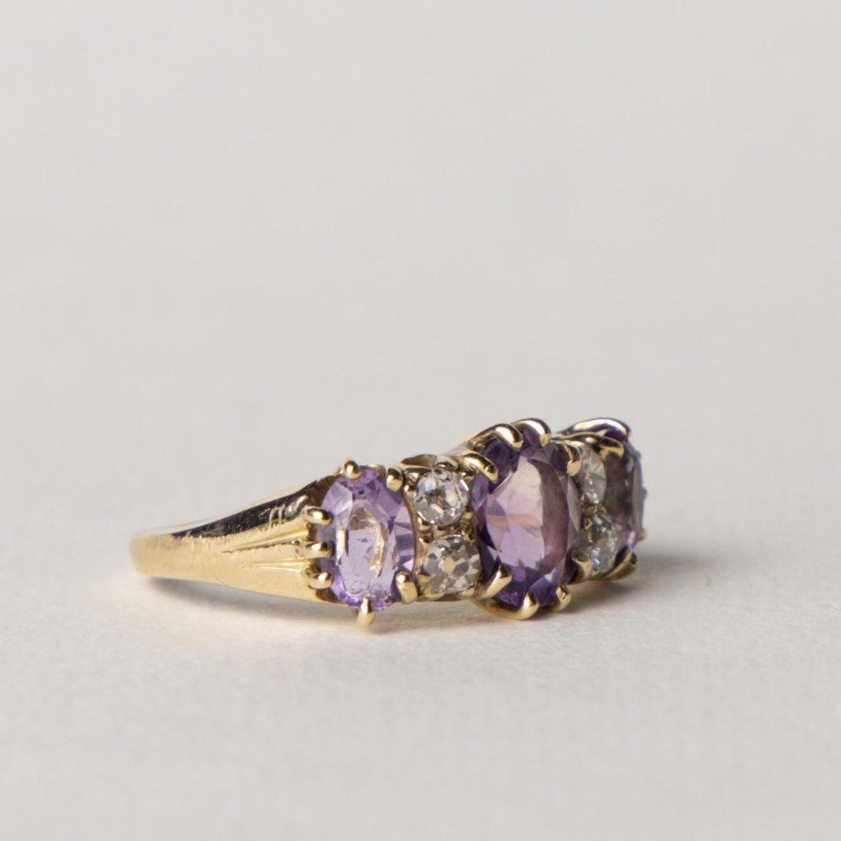 9ct amethyst & diamond trilogy ring