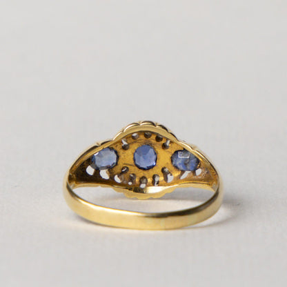 Edwardian antique 18ct gold Ceylon sapphire & diamond cluster
