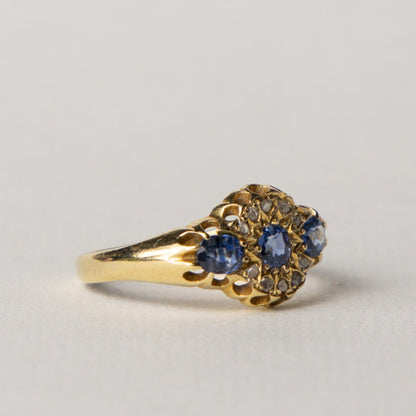 Edwardian antique 18ct gold Ceylon sapphire & diamond cluster