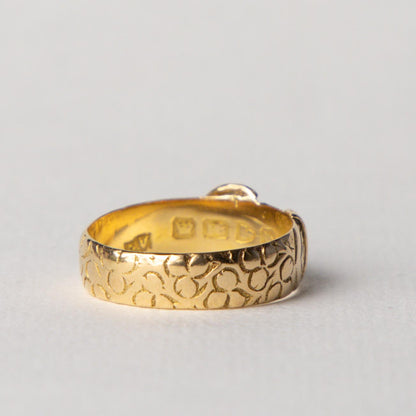 Edwardian 18ct gold antique engraved buckle ring