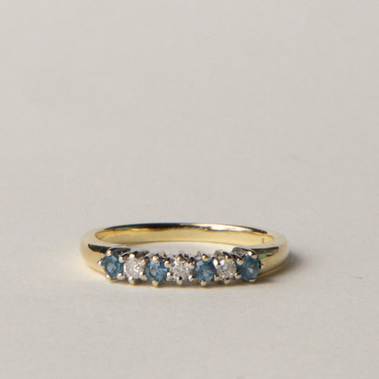 9ct blue topaz & diamond row ring