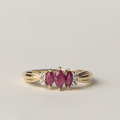 9ct ruby & diamond trilogy ring