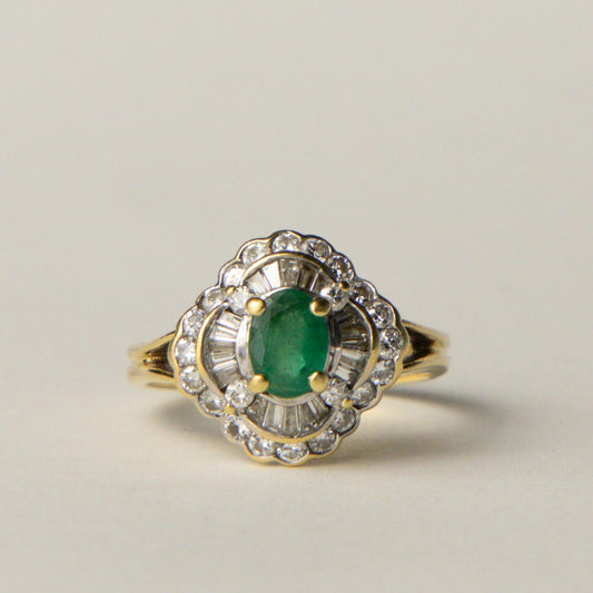 18ct gold emerald & diamond cocktail ring