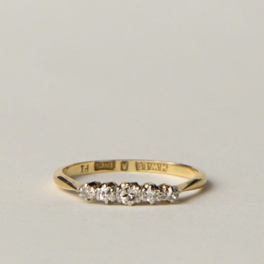 antique Art Deco 18ct gold old cut diamond row ring