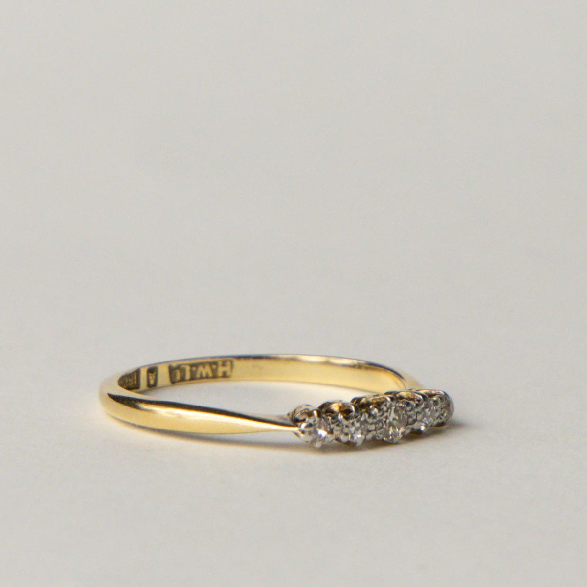 antique Art Deco 18ct gold old cut diamond row ring