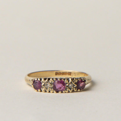 9ct ruby & diamond boat ring