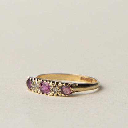 9ct ruby & diamond boat ring
