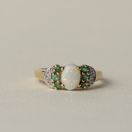9 carat opal emerald and diamond ring