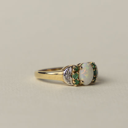 9 carat opal emerald and diamond ring