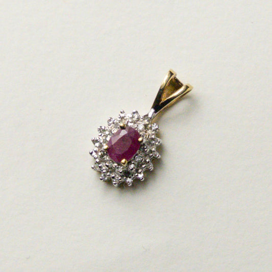 9ct ruby & diamond halo pendant