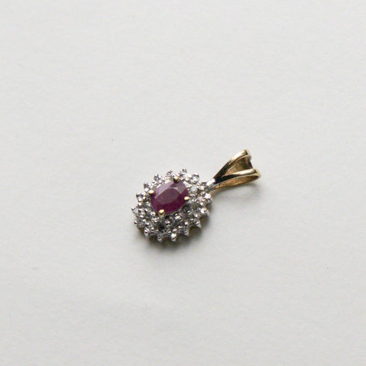 9ct ruby & diamond halo pendant