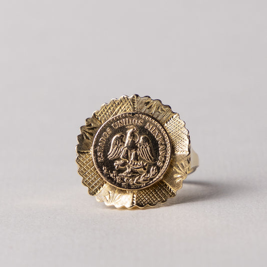 14 carat Mexican peso coin ring with 20 carat coin