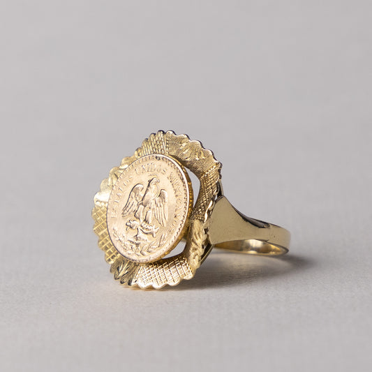 14 carat Mexican peso coin ring with 20 carat coin