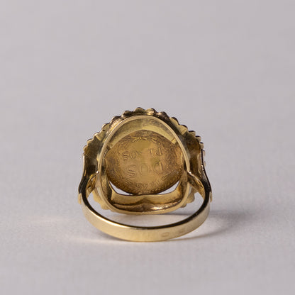 14 carat Mexican peso coin ring with 20 carat coin