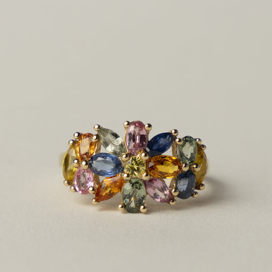9 carat multi hue sapphire cocktail ring