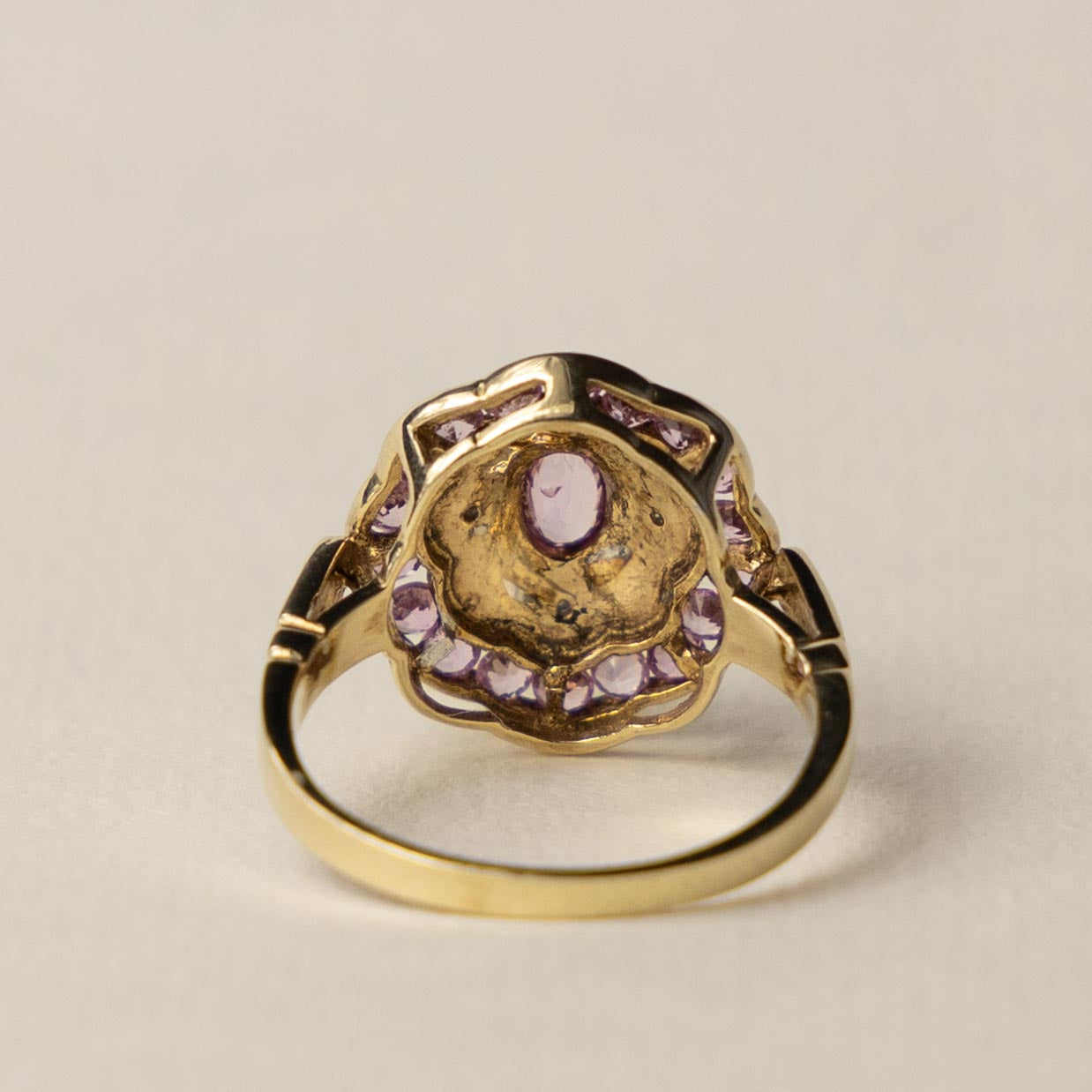 9ct pink topaz & diamond Art Deco style ring