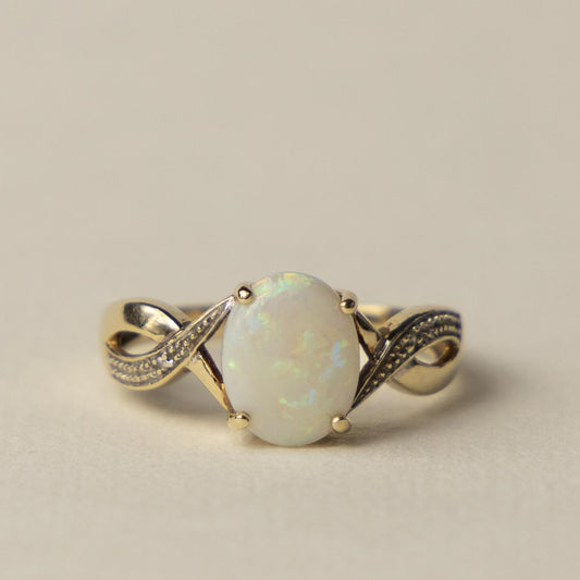 9ct opal diamond twist ring