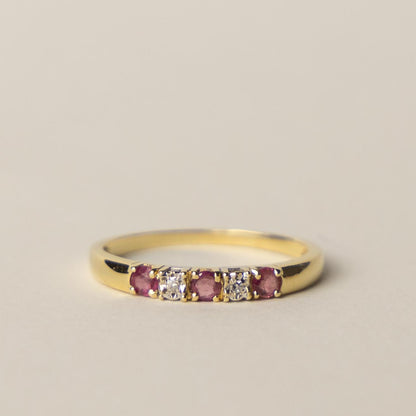 14ct tourmaline diamond row ring